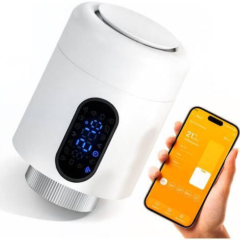 Jiubiaz Termostato connesso per radiatore, 6 modalità e rilevamento finestra, Bianco, 1 pezzo (1/5)