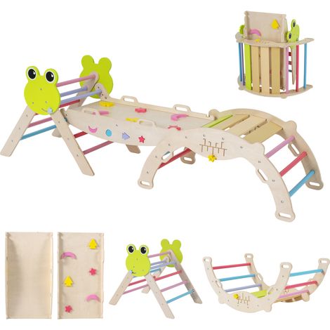 COSTWAY Triangle Set for Kids 7-in-1 Toddler Frog Climbing Set with Ramp