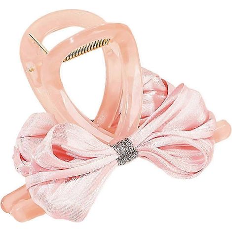 Pince à cheveux décorative nœud papillon en satin pour femme, pince à cheveux à forte adhérence, design nœud papillon, pince à cheveux arrière.-Pink (1/5)