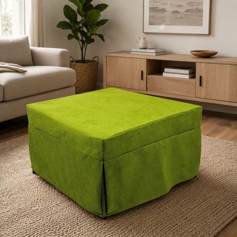 Dmora Puof convertible en lit simple, Fabriqué en Italie, Lit pliant, Pouf en tissu amovible et peu encombrant pour le salon, cm 78x78 / 195h45, Vert (1/5)