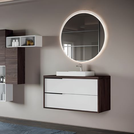 Mobile bagno sospeso 100 cm ISIDE Olmo Caffe' e Bianco con lavabo in ceramica (1/4)