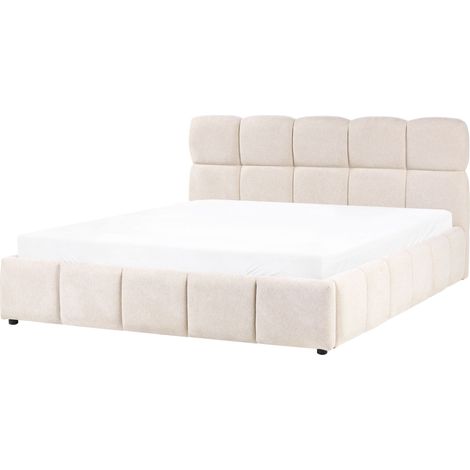 Letto matrimoniale imbottito con struttura a molle a sollevamento trapuntata 180 x 200 beige chiaro Noyon (1/5)
