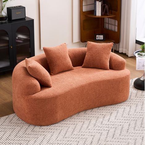 Divano 2 posti 153x94x63 cm in ciniglia corallo, 3 cuscini, per piccoli spazi – MEUBLIV (1/5)