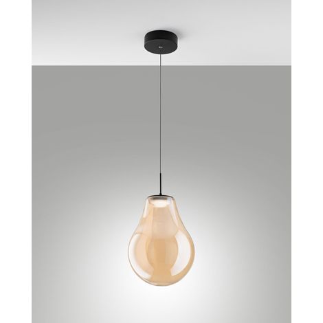 Lampada a sospensione Noa LED 14W 1510lm CCT 2700K-3000K-4000K, dimmerabile a step, struttura in metallo e vetro borosilicato, colore Ambra