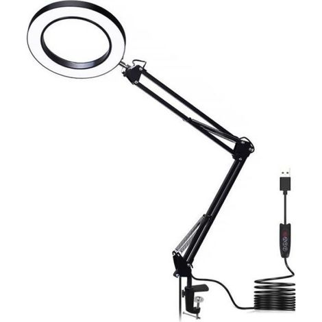 Loupe - Grossissement 5X - Support Bras Flexible 220+220 mm - Éclairage LED Réglable 3 Modes - Alimentation USB - Noir (1/3)