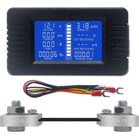 Compteur de batterie DC Voltmètre Ampèremètre Énergie Moniteur d'énergie LCD Multimètre Numérique Tension Courant Cap Ohm Heure SOC Compteur LCD DC 0-200V 100A Shunt (1/5)