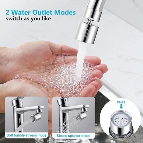 Wasserhahn-Luftsprudler, 360° schwenkbarer Wasserhahnfilter mit 2 Strahlarten, Spritzschutz, Entkalkung, Zubehör für Bad- und Küchenspülen, wassersparend - FM22 (1/4)