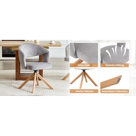 Sedia da ufficio, girevole, in legno massello, 47 x 47,5 x 81,5 cm, grigio e legno (1/5)