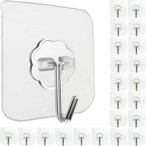 Un juego de 24 ganchos adhesivos transparentes e impermeables, adecuados para llaves, baños, duchas, cocinas, puertas y otros lugares. (1/5)