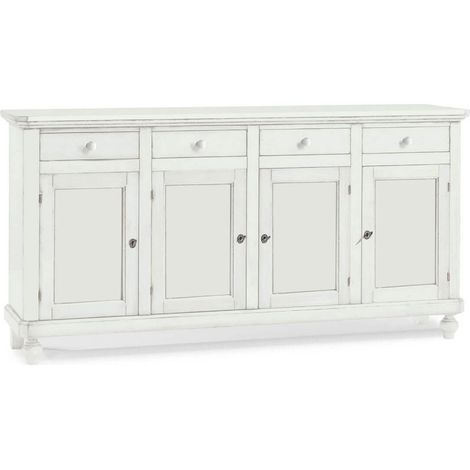Credenza in legno arte povera Quattro porte Quattro cassetti Bianco opaco