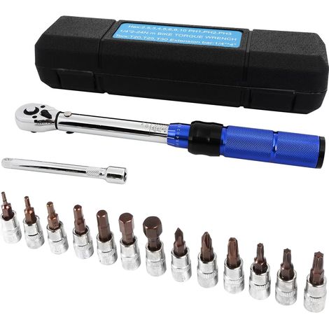 JSSEVN - 15-Pack Bicycle Torque Wrench Set 2-24Nm, 1/4" Drive, 72 Teeth Switching Stroke (1/5)