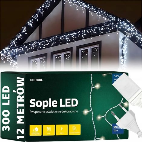 Luci a tenda, luci a catena, luci natalizie da esterno, 300 LED, 12 m luce fredda. Luci natalizie da esterno, ghiaccioli, 300 LED, bianco freddo. (1/5)