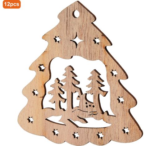Ensemble de 12 décorations de Noël pour sapin, Père Noël en bois, bonhomme de neige, ange, décorations de mariage à faire soi-même (1/2)