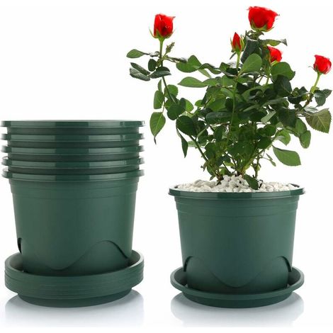 Pot de fleur en plastique de 19 cm avec plateau - Lot de 6, pot de décoration pour bonsaï, plantes succulentes, herbe d'aloès-Fei Yu (1/4)