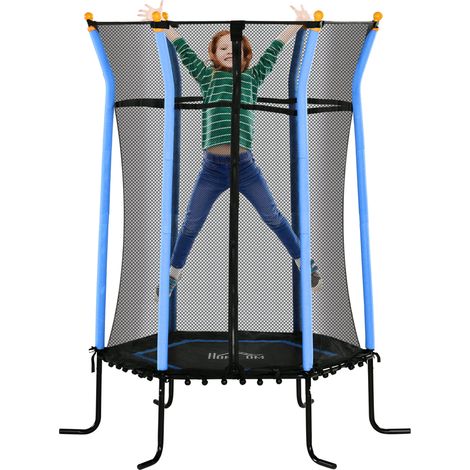 Trampolino Tappeto Elastico per Bambini con Ingresso a Cerniera e Pali Imbottiti Ø163.5x190 cm in Acciaio, PP e EPE Azzurro (1/5)