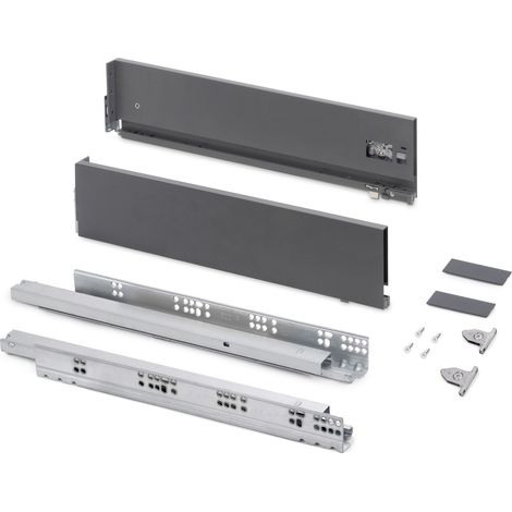 Emuca Cajón exterior Vertex con regulación 3D de altura 131mm, 60kg, profundidad 500mm, Acero, Gris antracita