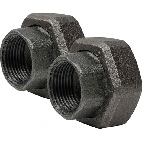 Demi-Union à Portée Plate Femelle avec Joint Fibre en Fonte Malléable à Cœur Noir - Vendu en Paire 1'' (1/2)