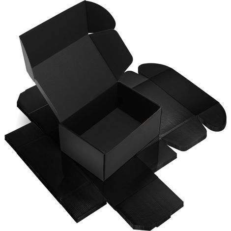 6 Boîtes Emballages Cadeaux Noires 22.9x15.3x10.2cm, Boîte Noir Double Face Livré avec Autocollants de Visages Souriants (1/5)