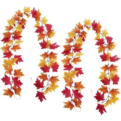Lot de 2 guirlandes de Feuilles d'érable artificielles,Automne Deco Decoration,Guirlande D'Érable Automne Suspendu Vignes pour Thanksgiving Halloween cheminéedécoration Interieur Exterieur (1/4)
