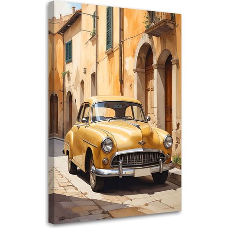 Tabelau sur Toile, Rue et vieille voiture en Toscane Italie,30x45 (1/4)