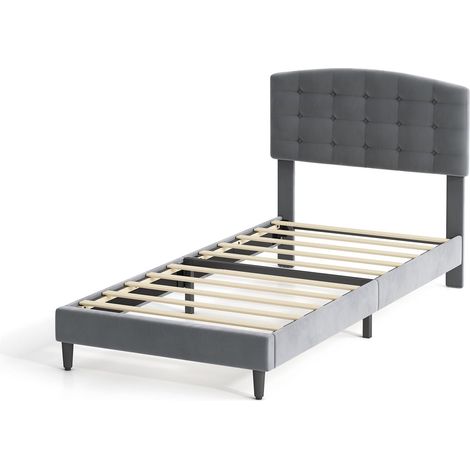 Upholstered Bed Frame with Cozy Button Tufted Headboard & Adjustable Height, Wood Slat Support CHEYENNE SINGLE GREY (1/5)