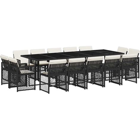 Ensemble à manger de jardin 15 pcs Mobilier de jardin coussins noir résine tressée (1/5)