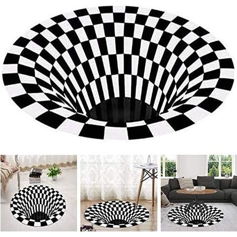 Mat round 3D illusion black and white Velvet super soft Design geometrique Comfort optimal for living room, bedroom, office (1/5)