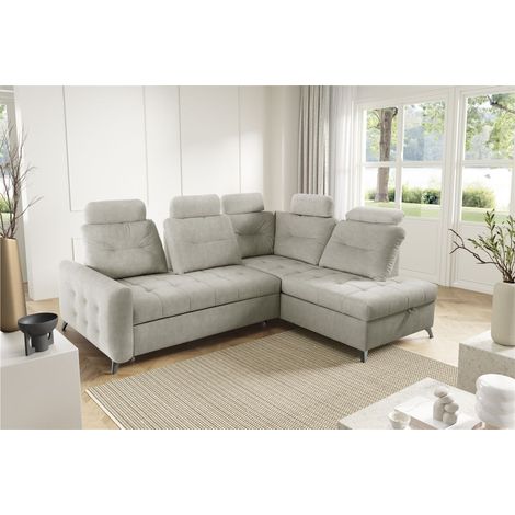 Ecksofa Schlafsofa Sofa WENDIE Stoff Hold Me Beige Ottomane Rechts