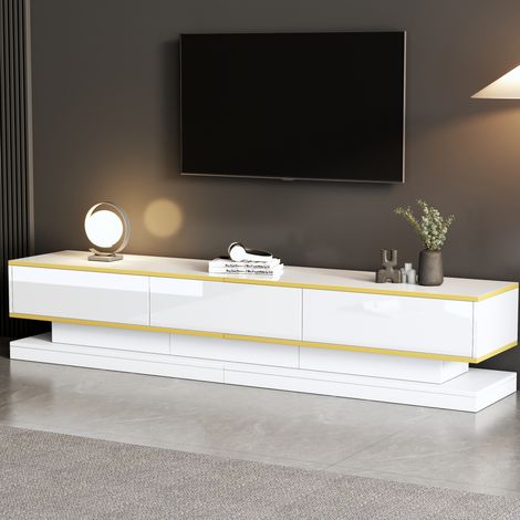 Mobile TV bianco lucido 200 x 40 x 40 cm con 3 cassetti e vani DESVIAE (1/5)