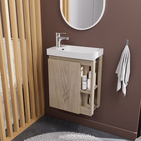 Mobile lavabo sospeso MILTON L.41,5 x H.53 x P.23,5 cm rettangolare effetto rovere con lavabo bianco