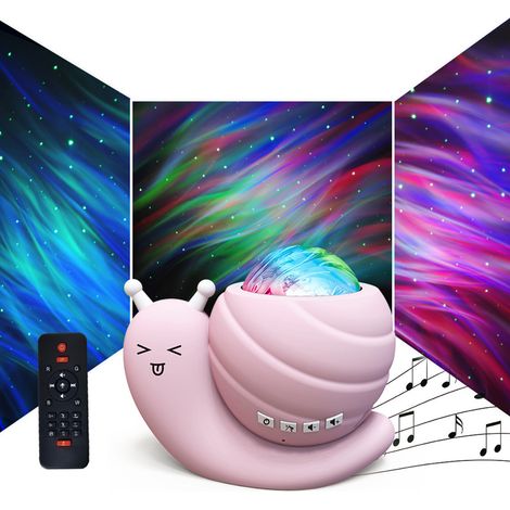 Veilleuse avec haut-parleur Bluetooth, lampe projecteur ciel étoilé en forme d'escargot, cadeau original pour la chambre, lumière à projection d'aurores boréales, lampe d'ambiance, musique relaxante, (1/5)