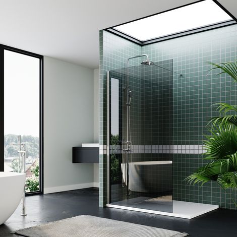 ELEGANT Grey 800mm Walk in Shower Enclosure Door Wet Room Shower Screen 8mm Easy Clean Safety Glass Full Frosted Include a Chrome Support Bar (1/5)