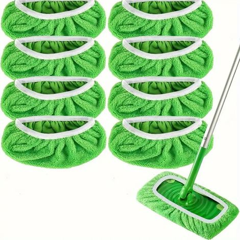 Tamponi per scope riutilizzabili, adatti per moci piatti, tamponi di ricambio lavabili, confezione da 8, colore verde. (1/5)