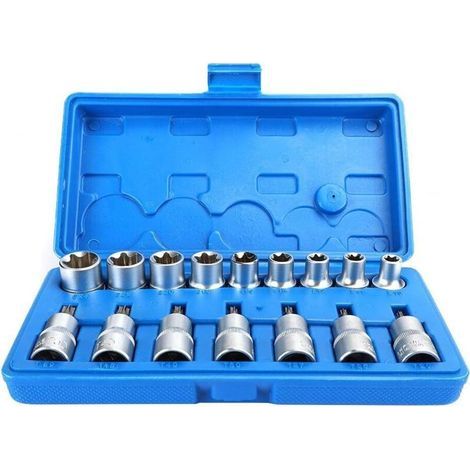 Kit de douilles hexagonales en acier au chrome vanadium de 16 pièces 1/2 pouces (1/4)