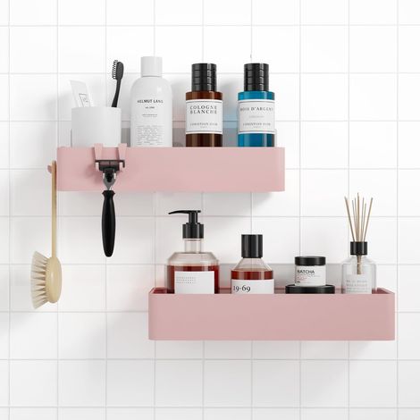 Étagère de douche Kitsure sans perçage - Lot de 2. Organisateur de salle de bain antirouille, séchage rapide, grande capacité, porte-shampoing résistant pour la douche, 4028BL. (1/2)