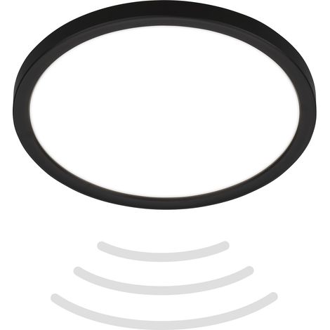 Plafonnier LED avec détecteur de mouvement IP44 portée 3m, couleur de lumière blanc neutre, plat, détection 120 degrés, plafonnier LED, panneau LED, 24x3 cm, noir (1/5)