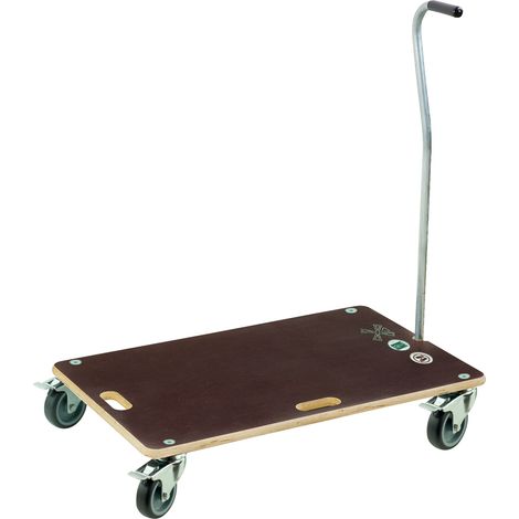 Chariot Swift 800x500 mm avec poignée pliante – Plateau contreplaqué antidérapant 18 mm – 4 roues pivotantes 360° avec freins – Charge 200 kg – Manche bois dur FSC – Angles arrondis