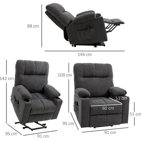Fauteuil relax électrique releveur massant, fauteuil télé chauffant inclinable, tissu molleton gris anthracite, confort optimal (1/5)