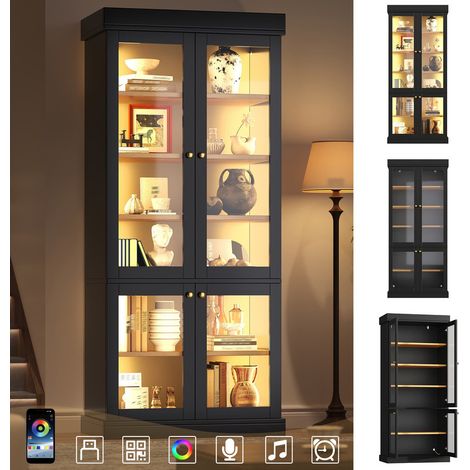 Armoire haute moderne avec éclairage LED intégré, vitrine en verre, agencement intérieur réfléchi et protection anti-basculement – stable, sécurisé et polyvalent pour la maison (1/5)