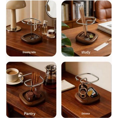 Étagère de Rangement Bois Massif & Inox - Organiseur de Bureau Support Télécommande Rangement Ouvert Côté (1/5)