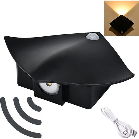 Appliques murales Applique Murale LED à Batterie avec détecteur de Mouvement,USB intérieur avec Interrupteur lumière Chaude 3000K Noir (1/5)