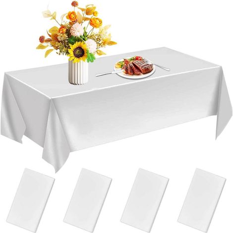 Nappe jetable Blanc 4 pièces 137x274cm Rectangulaire pour Fête, Anniversaire, Mariage