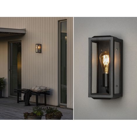 Schmale LED Außenwandlaterne aus Stahl Schwarz mit Klarglas, Höhe 30cm (1/5)