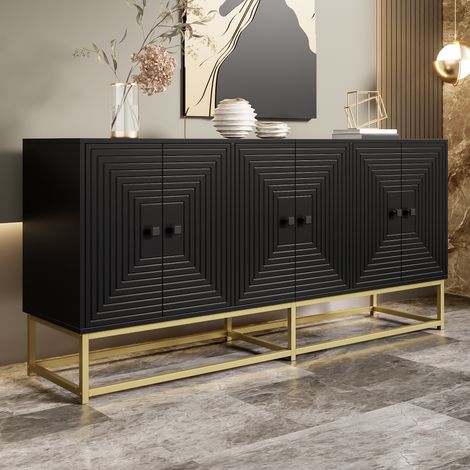 Armoire de rangement noire moderne 3 portes doubles,grande capacité de stockage surface mate,buffet élégant pour salon,salle à manger et bureau-Chi (1/5)