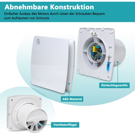 Wolketon Badlüfter Ø150mm Abluftventilator mit Rückstauklappe, Badezimmerlüfter Bad Lüfter Abluftventilator  240 m³/h, 18 Watt / 35dB Wandventilator für Bad, WC, Küche