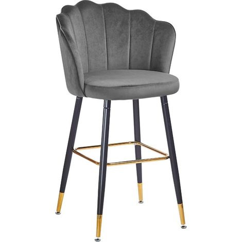 2x Eleganter grauer Samthocker mit goldenen Enden 50x55x110 cm