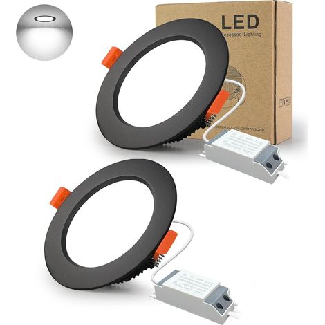Spot Led Encastrable Noir Extra Plat, 10 Pack 5W 500LM = 50W incandescence, IP44, Blanc Froid 6000K, AC 220-240V,Découpe 70-80mm,Rond plafond encastré Pour salle de bain,Cuisine,Salon,Couloir (1/5)