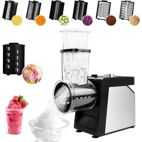 7 en 1 Coupe Légumes Électrique Broyeur à Glace Rape à Fromage Carottes Acier Inox avec 7 Lames 250W Trancheuse de Légumes Professionnel de Cuisine Multifonctions 220V Fiche UE