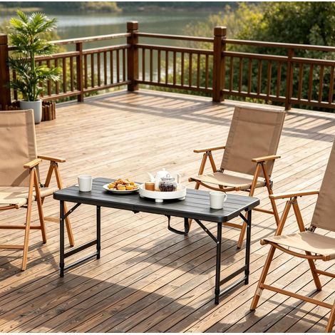 Table de jardin pliante 118x60x74 cm en HDPE et acier noir, réglable pour terrasse (1/5)