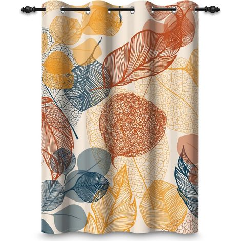 132x214cm Rideau à œillets Motif Feuilles abstraites Motif de Feuilles colorées Thermiques Oeillets Occultants Rideaux pour fenêtres Salon Chambre Bureau à Domicile,1 Panneau Simple (1/5)